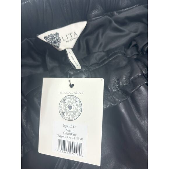 Lita by Ciara NWT Wide Leg Drawstring Lamb Leather Shorts in Black Large‎ - Picture 6 of 6